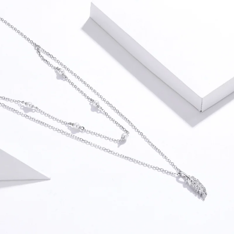 (image for) Pandora Style Silver Shiny Wheat Pendant Necklace - BSN208 - View 2