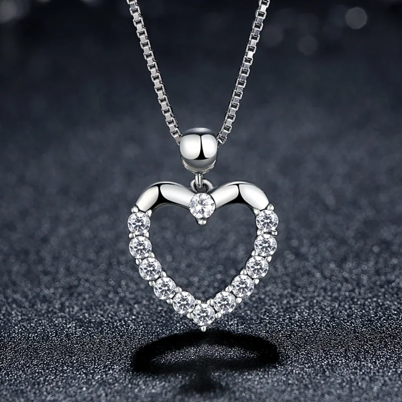(image for) Pandora Style Silver Sparkle Heart Necklace - SCN025 - View 3