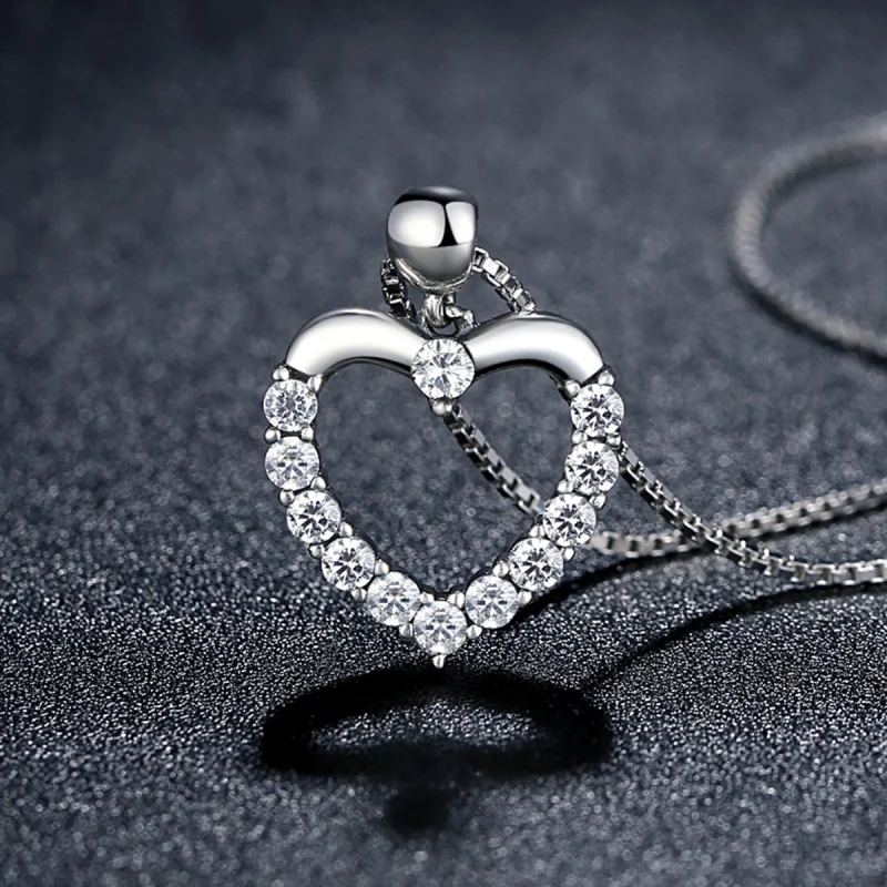 (image for) Pandora Style Silver Sparkle Heart Necklace - SCN025 - View 4