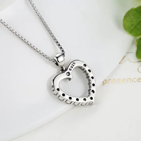 Pandora Style Silver Sparkle Heart Necklace - SCN025
