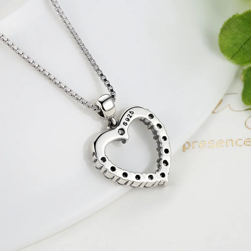 (image for) Pandora Style Silver Sparkle Heart Necklace - SCN025 - View 6