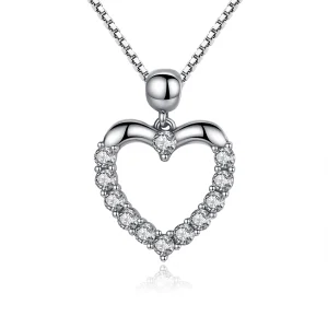 (image for) Pandora Style Silver Sparkle Heart Necklace - SCN025
