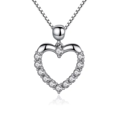 Pandora Style Silver Sparkle Heart Necklace - SCN025