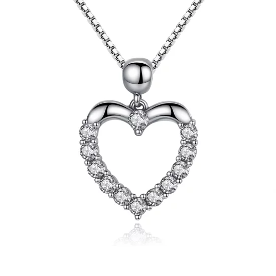 Pandora Style Silver Sparkle Heart Necklace - SCN025