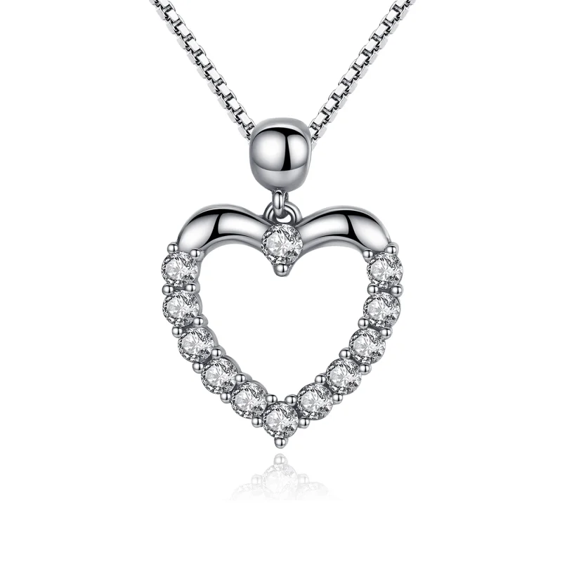 (image for) Pandora Style Silver Sparkle Heart Necklace - SCN025 - Product Image