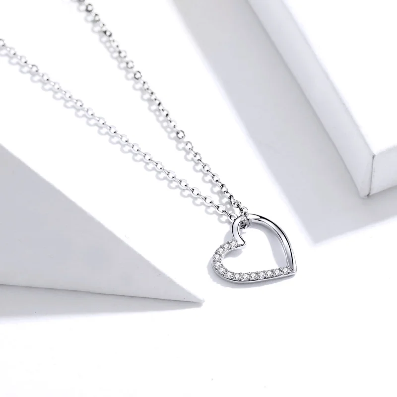 (image for) Pandora Style Silver Sparkle Heart Necklace - SCN347 - View 4