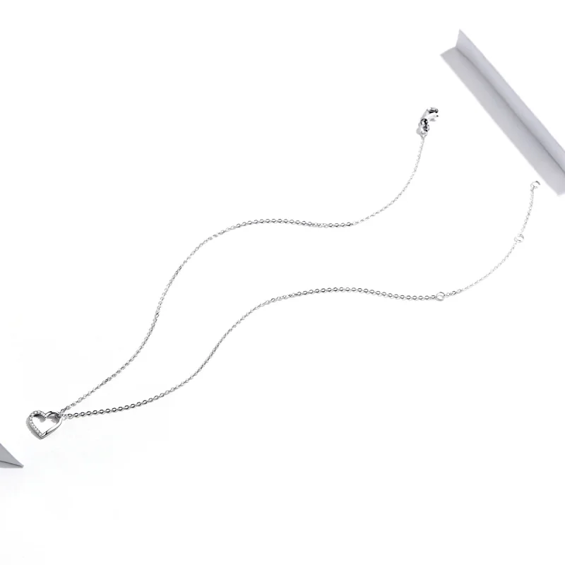 (image for) Pandora Style Silver Sparkle Heart Necklace - SCN347 - View 5