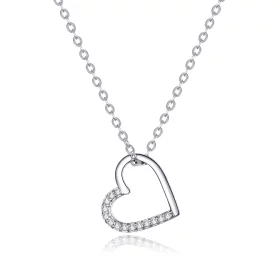 Pandora Style Silver Sparkle Heart Necklace - SCN347