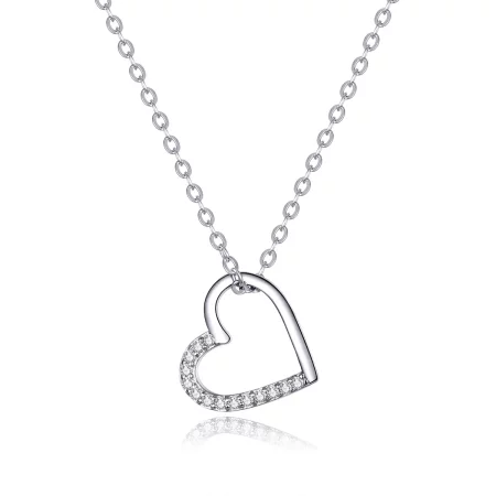 Pandora Style Silver Sparkle Heart Necklace - SCN347