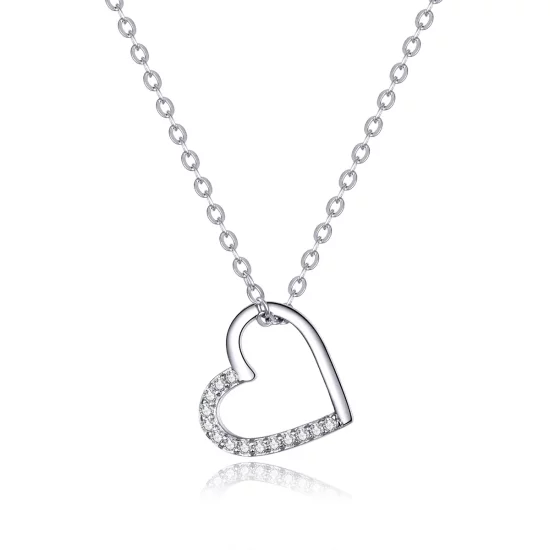 Pandora Style Silver Sparkle Heart Necklace - SCN347