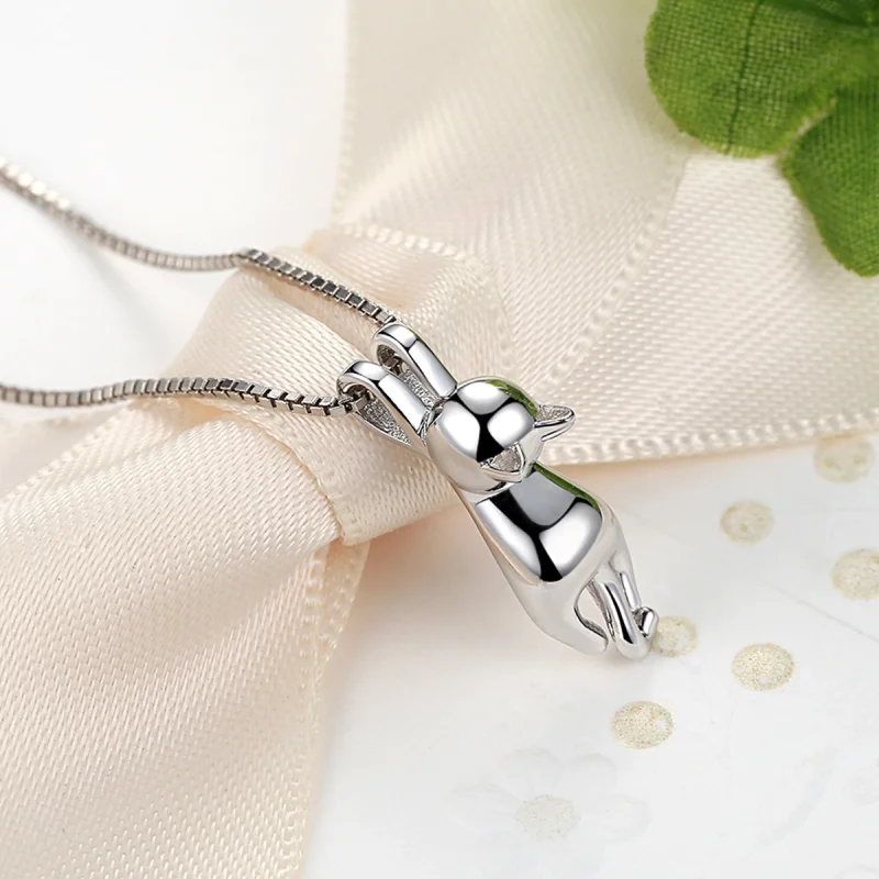 (image for) Pandora Style Silver Stretching Kitten Necklace - SCN032 - View 2