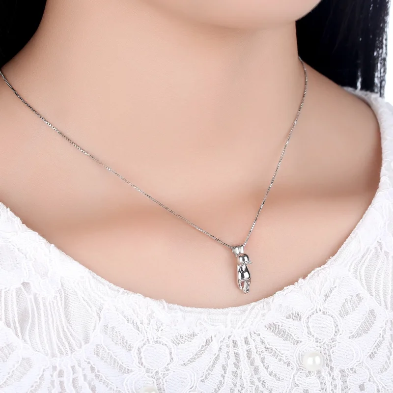 (image for) Pandora Style Silver Stretching Kitten Necklace - SCN032 - View 5