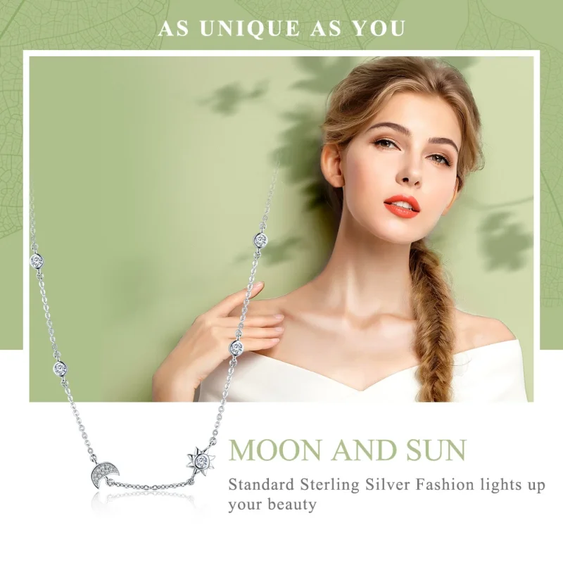 (image for) Pandora Style Silver Sun and Moon Glory Chain Necklace - SCN272 - View 2