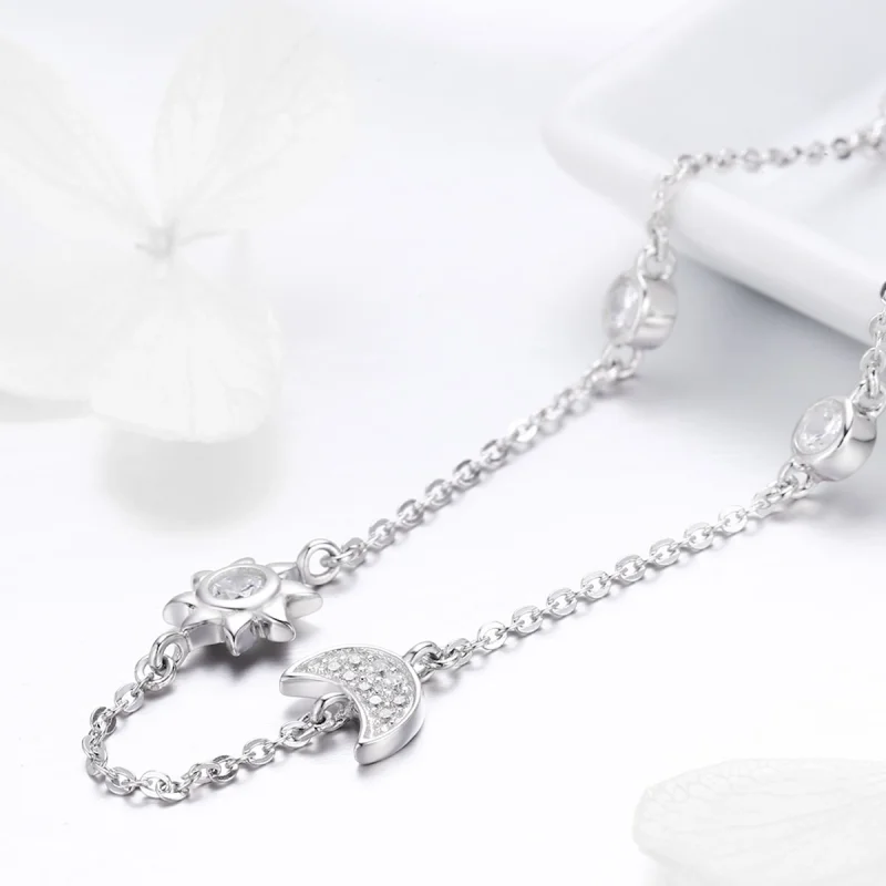 (image for) Pandora Style Silver Sun and Moon Glory Chain Necklace - SCN272 - View 4