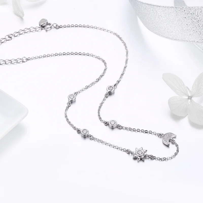 (image for) Pandora Style Silver Sun and Moon Glory Chain Necklace - SCN272 - View 6