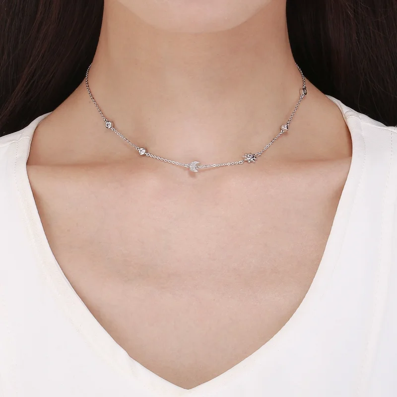 (image for) Pandora Style Silver Sun and Moon Glory Chain Necklace - SCN272 - View 7