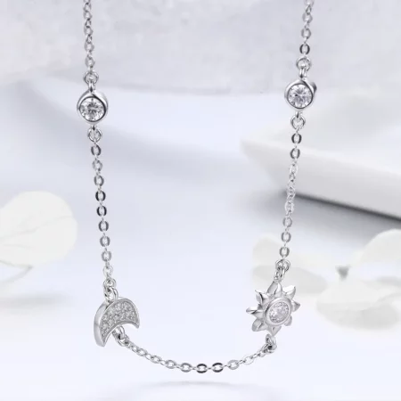Pandora Style Silver Sun and Moon Glory Chain Necklace - SCN272