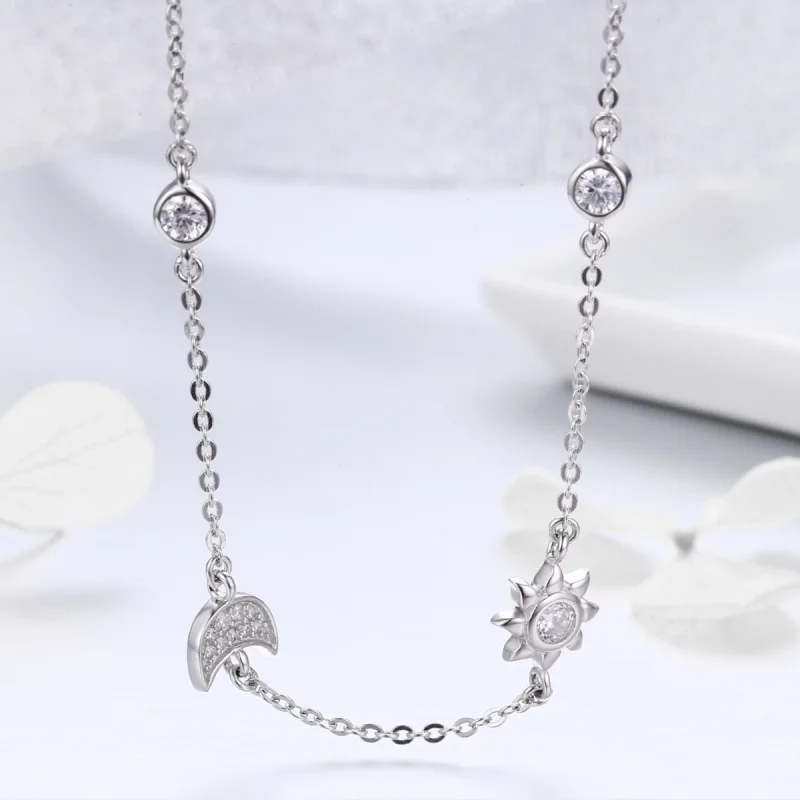 (image for) Pandora Style Silver Sun and Moon Glory Chain Necklace - SCN272 - View 9