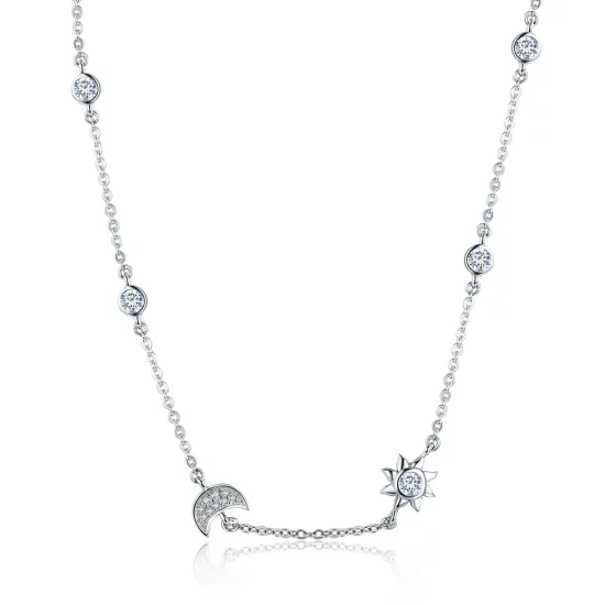 Pandora Style Silver Sun and Moon Glory Chain Necklace - SCN272