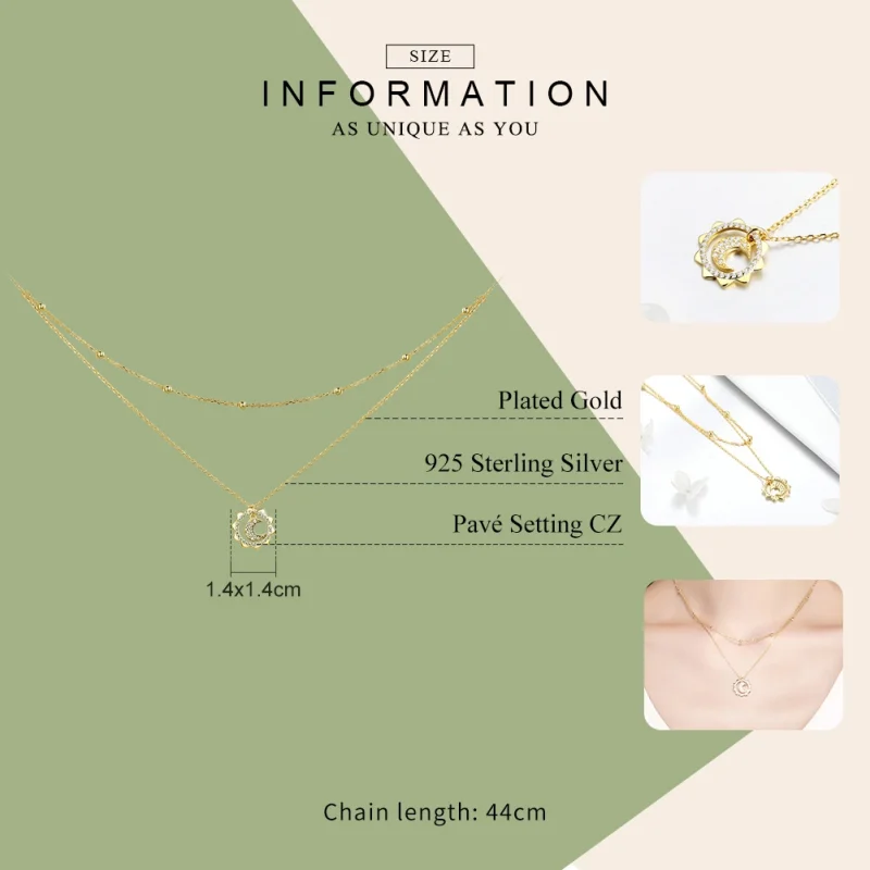 (image for) Pandora Style Silver Sun & Moon Necklace - SCN305 - View 3