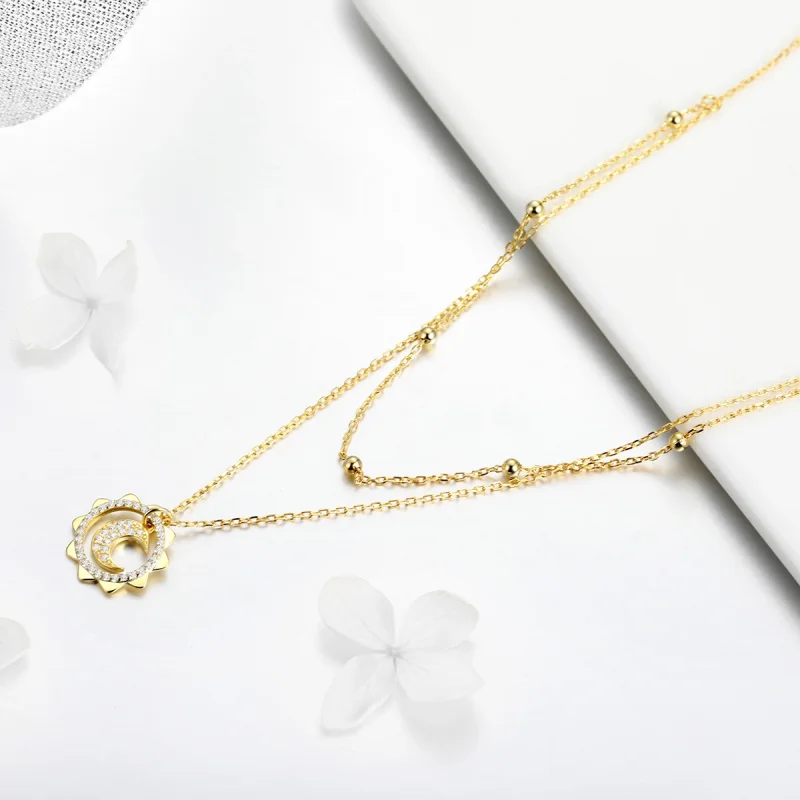 (image for) Pandora Style Silver Sun & Moon Necklace - SCN305 - View 4