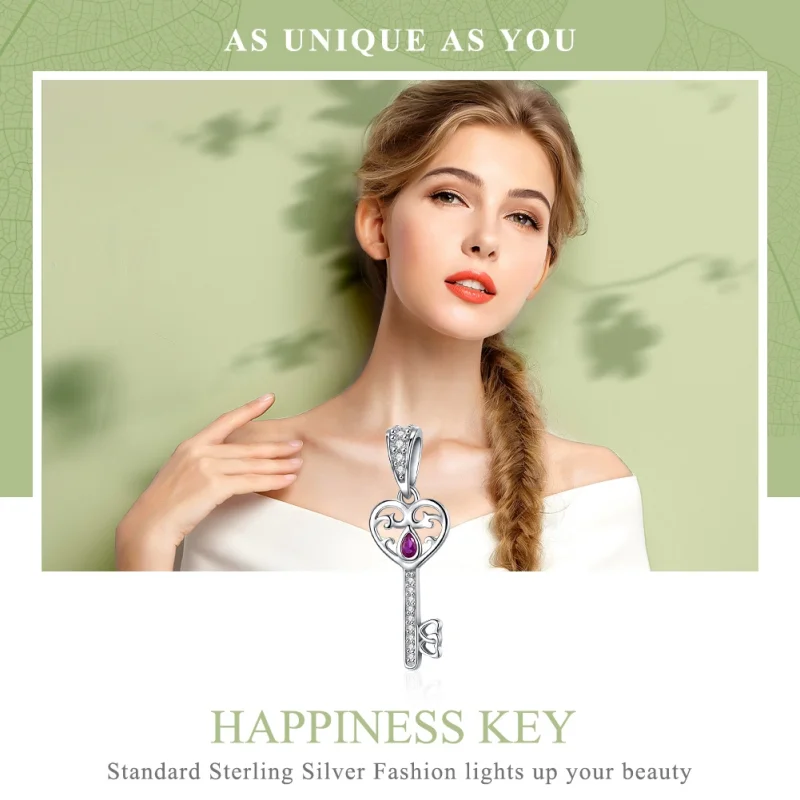 (image for) Pandora Style Silver The Key to Happiness Pendant - SCC791 - View 6