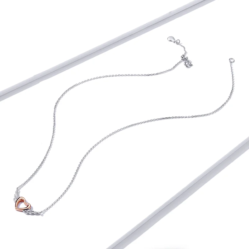 (image for) Pandora Style Two Tone Bicolor Heart Wing Pendant Necklace - BSN162 - View 4