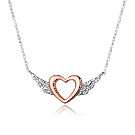 Pandora Style Two Tone Bicolor Heart Wing Pendant Necklace - BSN162 Pandora Style Two Tone Bicolor Heart Wing Pendant Necklace - BSN162