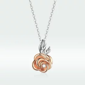 Pandora Style Two Tone Bicolor Rose Pendant Necklace - BSN155
