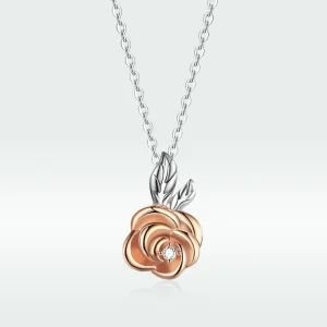(image for) Pandora Style Two Tone Bicolor Rose Pendant Necklace - BSN155