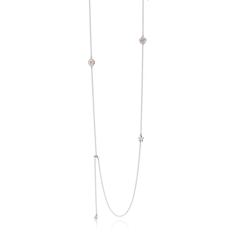 (image for) PANDORA Poetic Blooms Chain Necklace, Mixed Enamels, Clear CZ & Blush Pink Crys - View 2