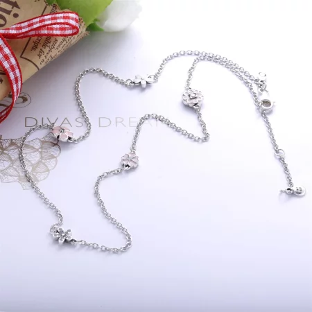 PANDORA Poetic Blooms Necklace Chain, Mixed Enamels, Clear CZ & Blush Pink Crys - 590518ENMX