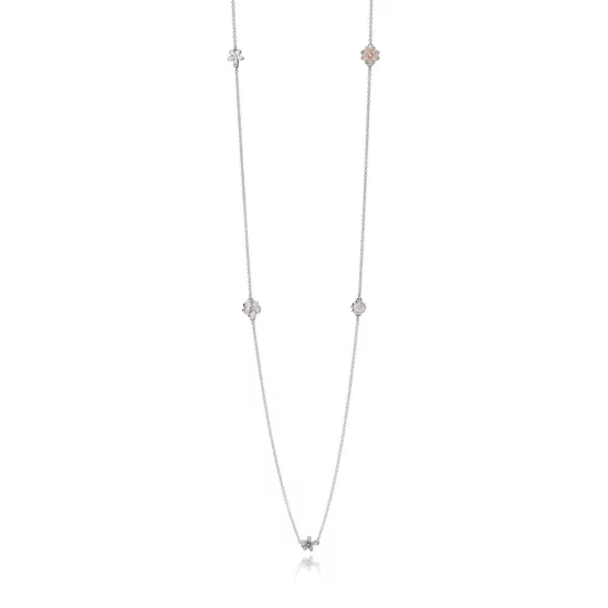 PANDORA Poetic Blooms Necklace Chain, Mixed Enamels, Clear CZ & Blush Pink Crys - 590518ENMX