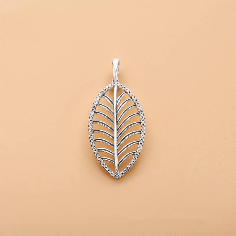 (image for) PANDORA Tropical Palm Pendant Necklace, Clear CZ - 390370CZ - View 3