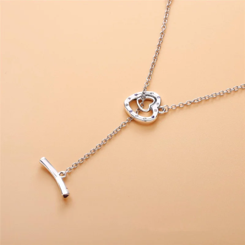 (image for) PANDORA TWO HEARTS SILVER Chain NECKLACE - 397246NRPMX - View 3