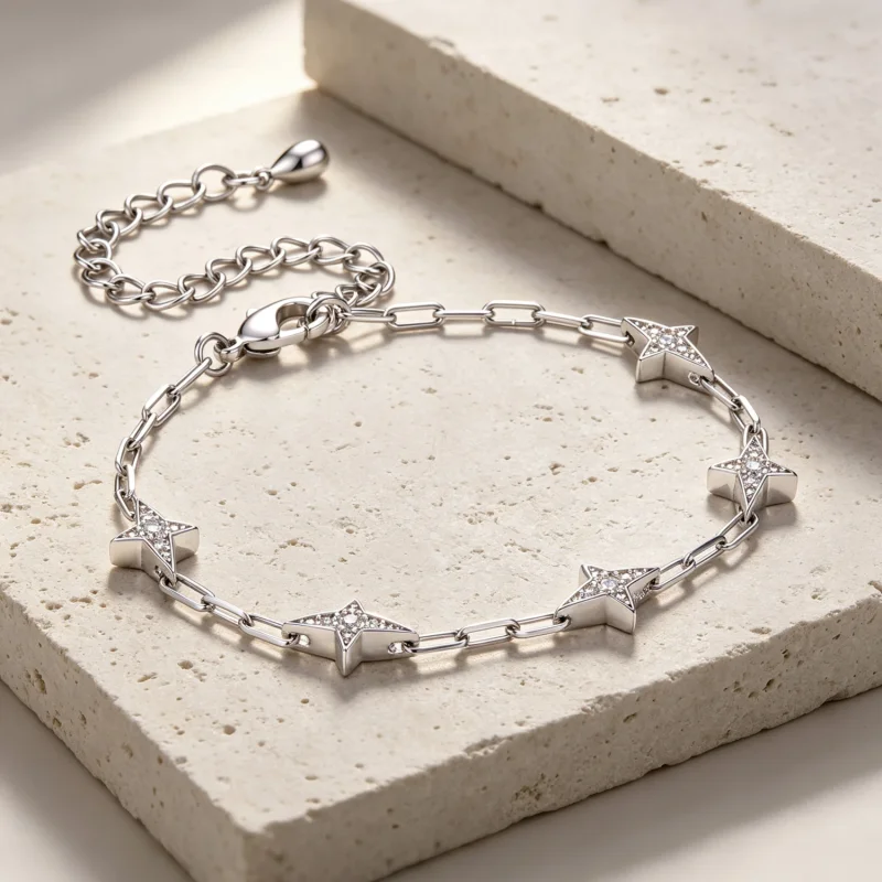 (image for) PANDORA Style Pavé Star Motif Paperclip Chain Bracelet - YIB096 - View 2