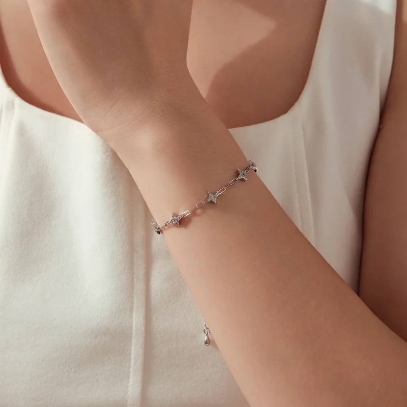 (image for) PANDORA Style Pavé Star Motif Paperclip Chain Bracelet - YIB096 - View 5