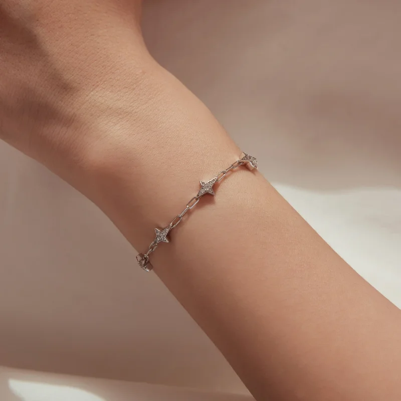 (image for) PANDORA Style Pavé Star Motif Paperclip Chain Bracelet - YIB096 - View 6