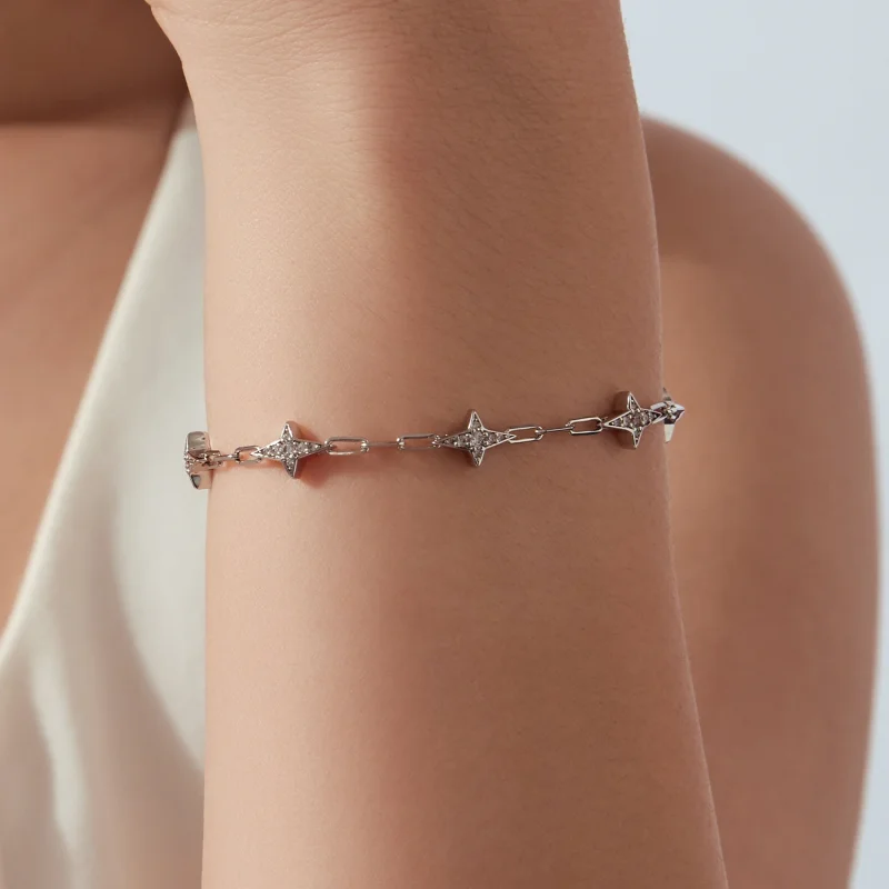 (image for) PANDORA Style Pavé Star Motif Paperclip Chain Bracelet - YIB096 - View 7