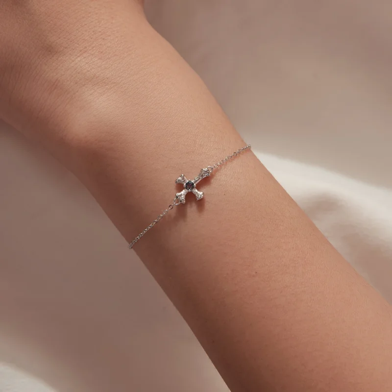 (image for) PANDORA Style Rhodium Plated Cross Bracelet With Blue Center Stone - SCB323 - View 7