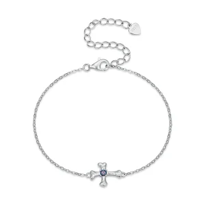 (image for) PANDORA Style Rhodium Plated Cross Bracelet With Blue Center Stone - SCB323