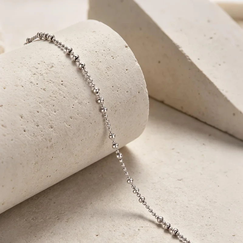 (image for) PANDORA Style Alternating Bead Platinum Plated Base Chain Necklace - BSN467 - View 2