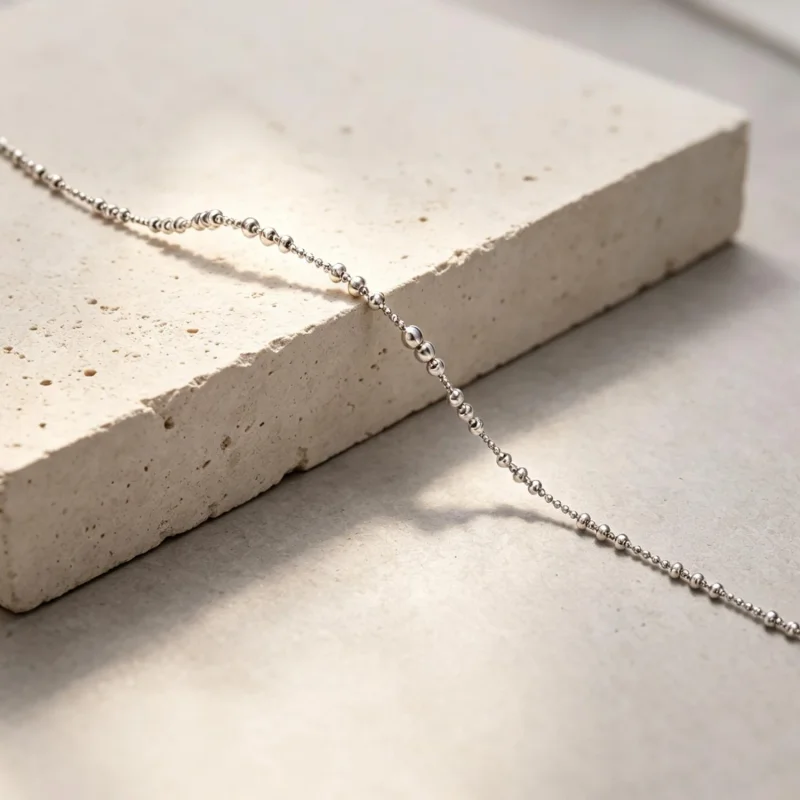 (image for) PANDORA Style Alternating Bead Platinum Plated Base Chain Necklace - BSN467 - View 3