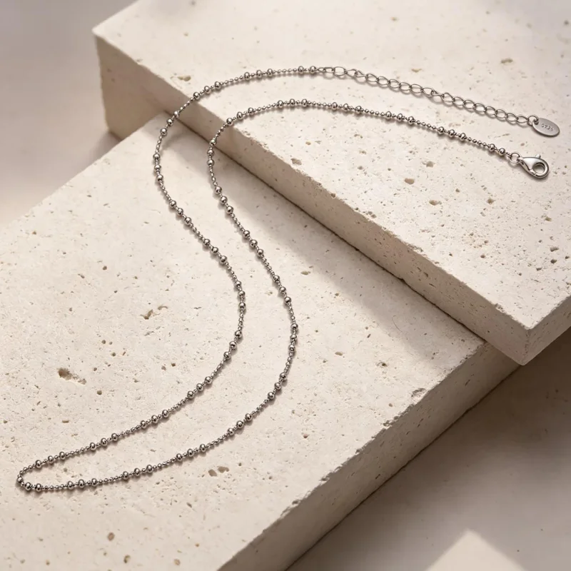 (image for) PANDORA Style Alternating Bead Platinum Plated Base Chain Necklace - BSN467 - View 4