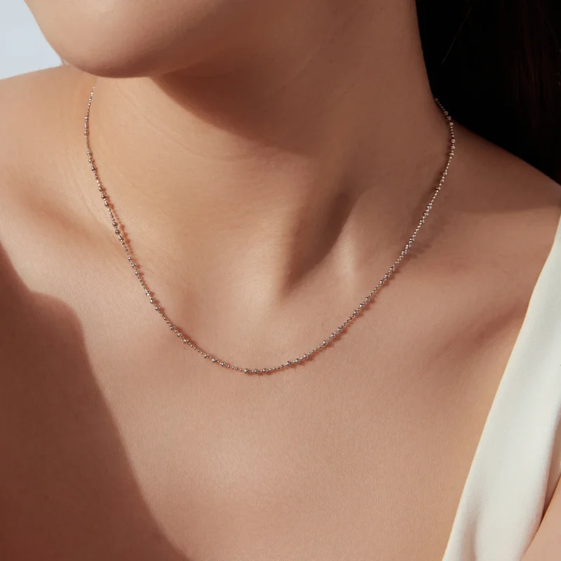 (image for) PANDORA Style Alternating Bead Platinum Plated Base Chain Necklace - BSN467 - View 6