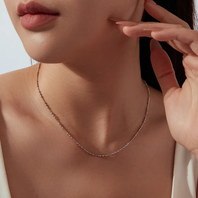 (image for) PANDORA Style Alternating Bead Platinum Plated Base Chain Necklace - BSN467 - View 7