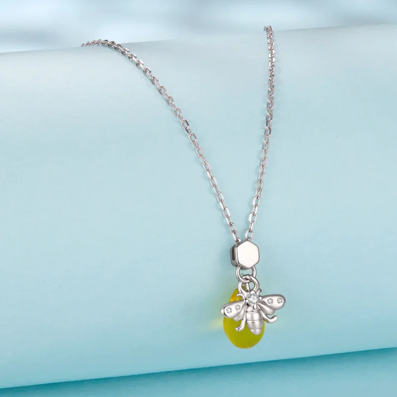 (image for) PANDORA Style Bee Pendant Yellow Glass Zircon Necklace - SCN554 - View 2