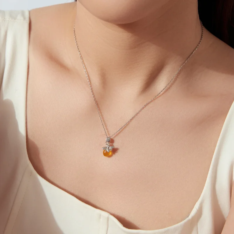 (image for) PANDORA Style Bee Pendant Yellow Glass Zircon Necklace - SCN554 - View 5