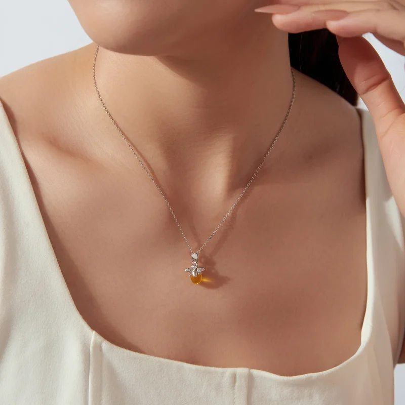 (image for) PANDORA Style Bee Pendant Yellow Glass Zircon Necklace - SCN554 - View 6