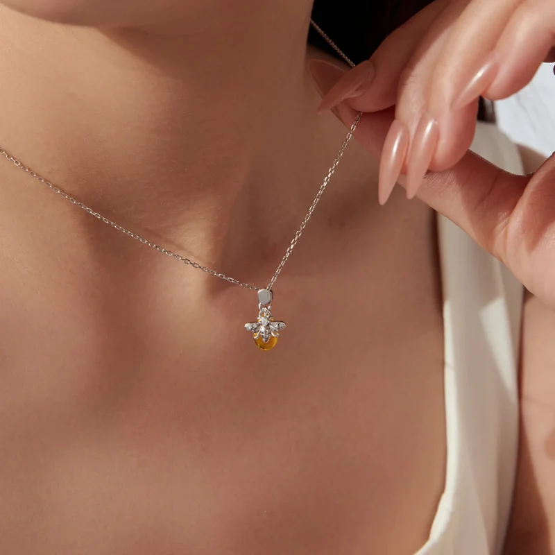 (image for) PANDORA Style Bee Pendant Yellow Glass Zircon Necklace - SCN554 - View 7